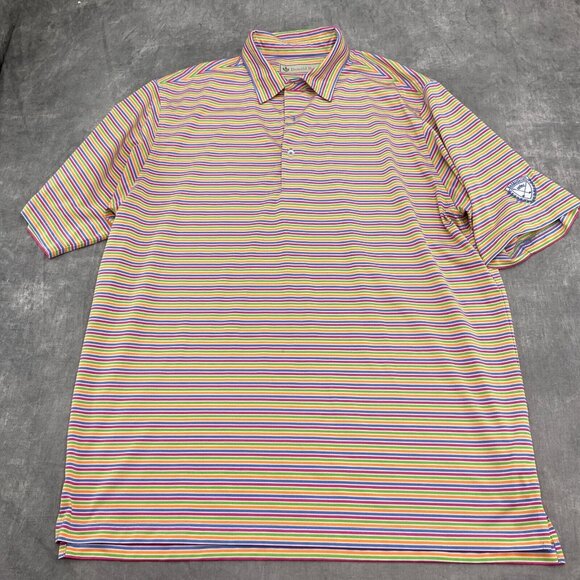 Donald‎ Ross Shirt Men Large Pink Orange Stripe Golf BAARRINGTON GOLF CLUB Flaw - Picture 2 of 10